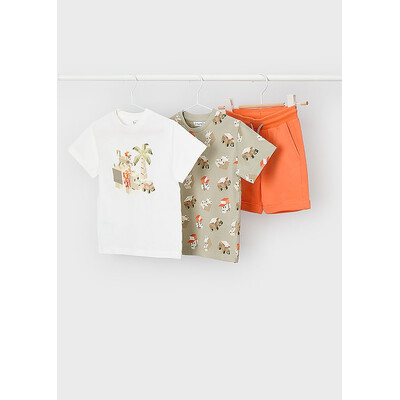 Комплект, Футболка 2 шт. + помаранчеві шорти  Оливковий, Зелений, Mayoral Іспанія, 26VL