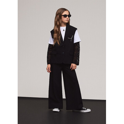 Джемпер, мереживний чорний рукав, Білий, Patrizia Pepe Італія, 26OZ