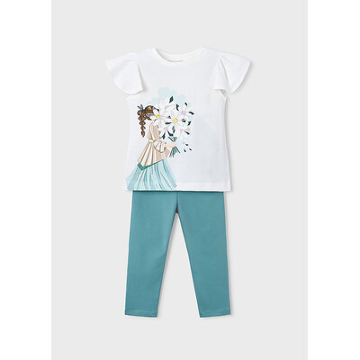 Комплект, Футболка біла + легінси, М'ятний, Mayoral Іспанія, 26VL