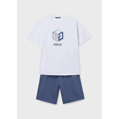 Комплект, Футболка біла + шорти, Синій, Mayoral Іспанія, 26VL