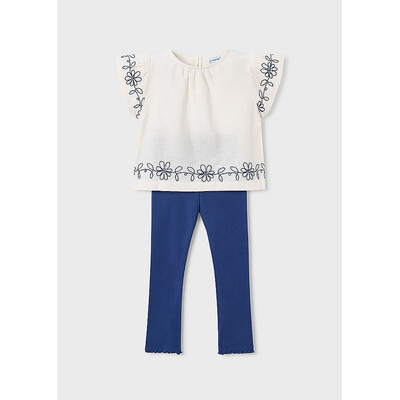 Комплект, Блуза кремова + легінси, Синій, Mayoral Іспанія, 26VL