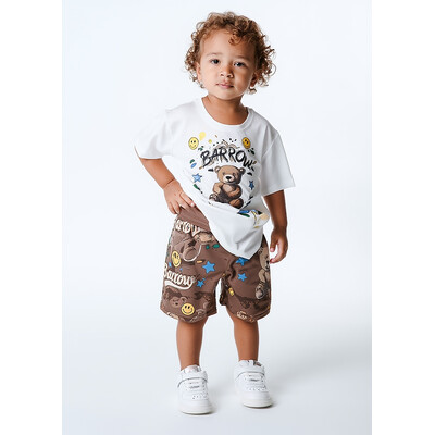 Комплект, Футболка біла + шорти, Коричневий, BARROW Kids Італія, 26VL