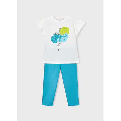 Комплект, Футболка біла + легінси, Бірюзовий, Mayoral Іспанія, 26VL