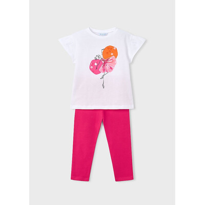 Комплект, Футболка біла + легінси, Фуксія, Mayoral Іспанія, 26VL