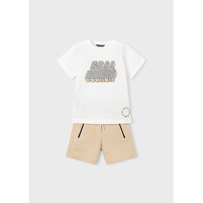 Комплект, Футболка + бежеві шорти, Кремовий, Mayoral Іспанія, 26VL