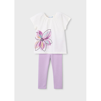 Комплект, Футболка біла + легінси, Бузковий, Mayoral Іспанія, 26VL