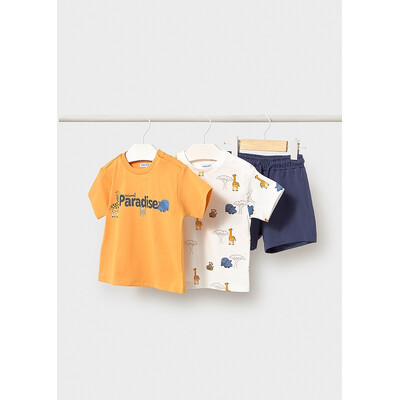 Комплект, Футболка 2 шт. + сині шорти, Бурштиновий, Mayoral Іспанія, 26VL