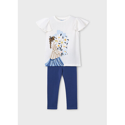 Комплект, Футболка біла + легінси, Темно-синій, Mayoral Іспанія, 26VL
