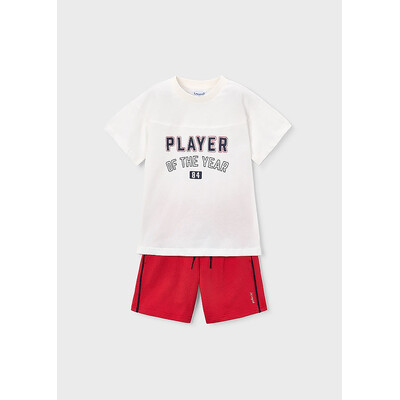 Комплект, Футболка біла + шорти, Червоний, Mayoral Іспанія, 26VL