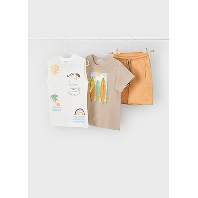 Комплект, Футболка 2 шт. + бурштинові шорти  Темний, Бежевий, Mayoral Іспанія, 26VL