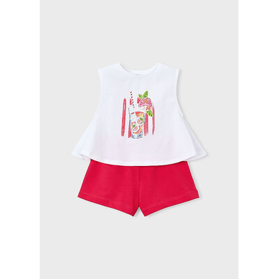 Комплект, Футболка біла + шорти, Червоний, Mayoral Іспанія, 26VL