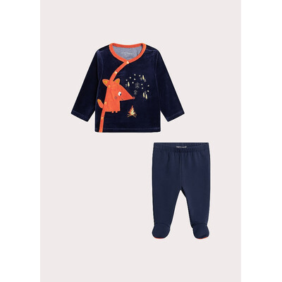 Комплект, Кофта + повзуни утеплені  (велюровий), Темно-синій, Du pareil au meme Франція, 26OZ