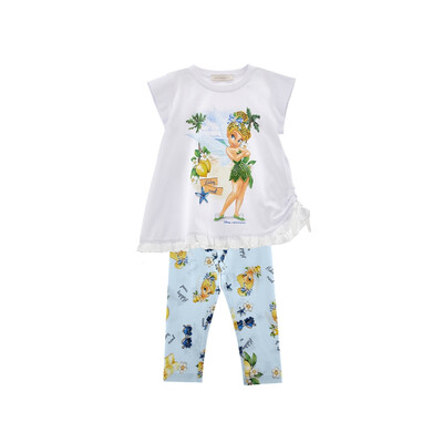 Комплект, Футболка + блакитні легінси, Білий, MONNALISA Італія, 26VL
