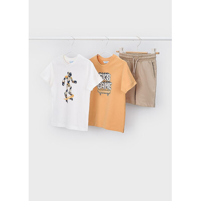 Комплект, Футболка 2 шт. + бежеві шорти, Бурштиновий, Mayoral Іспанія, 26VL