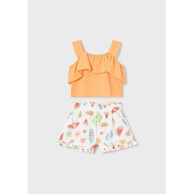 Комплект, Топ + кремові шорти, Помаранчевий, Mayoral Іспанія, 26VL