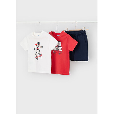 Комплект, Футболка 2 шт. + сині шорти, Червоний, Mayoral Іспанія, 26VL