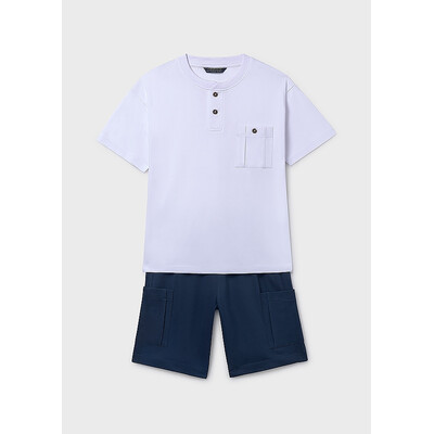 Комплект, Футболка біла + шорти, Темно-синій, Mayoral Іспанія, 26VL