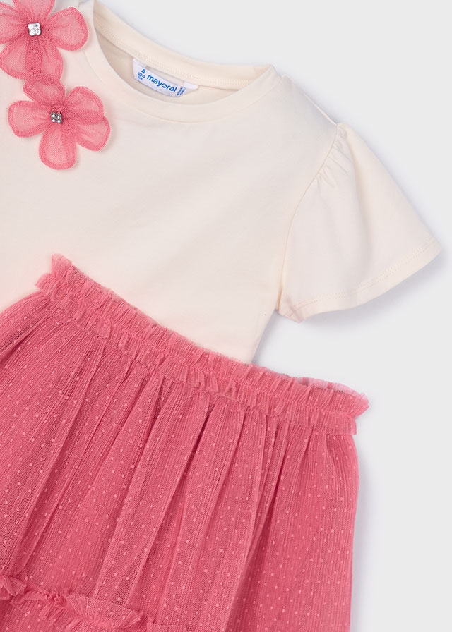 Комплект, Футболка кремова + спідниця, Кораловий, Mayoral Іспанія, 26VL