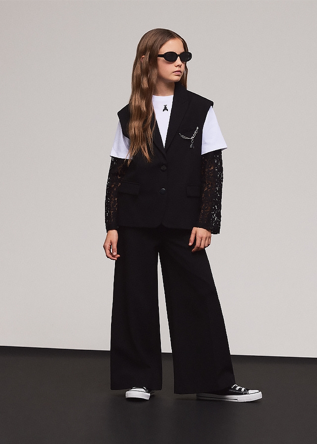 Джемпер, мереживний чорний рукав, Білий, Patrizia Pepe Італія, 26OZ