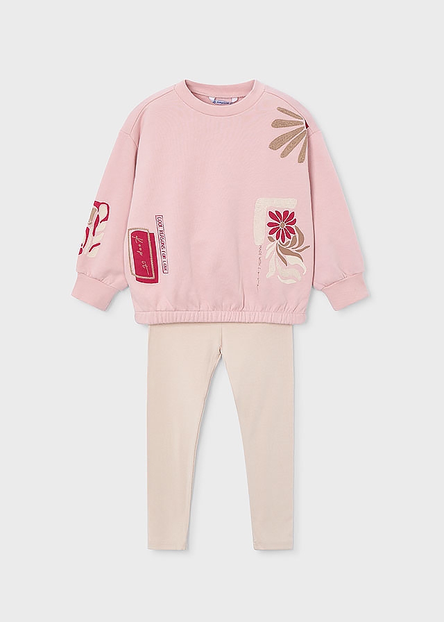 Комплект, Пуловер (легке утеплення) + бежеві легінси, Рожевий, Mayoral Іспанія, 26OZ