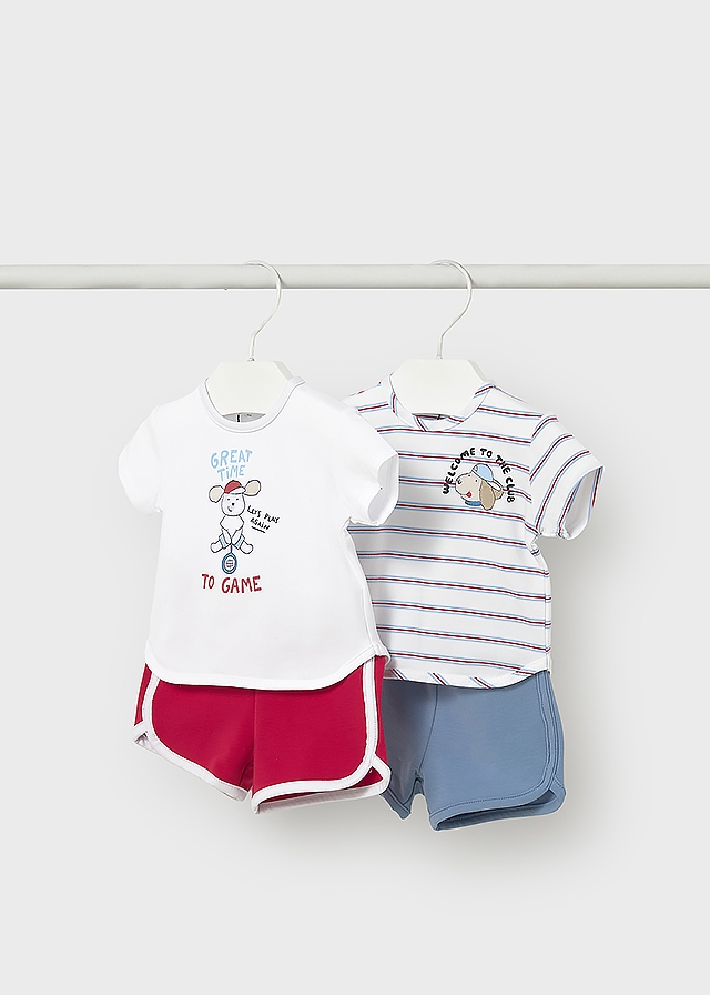 Комплект, 4 од. Футболка 2шт. + шорти 2 шт. Червоний,, Синій, Mayoral Іспанія, 26VL