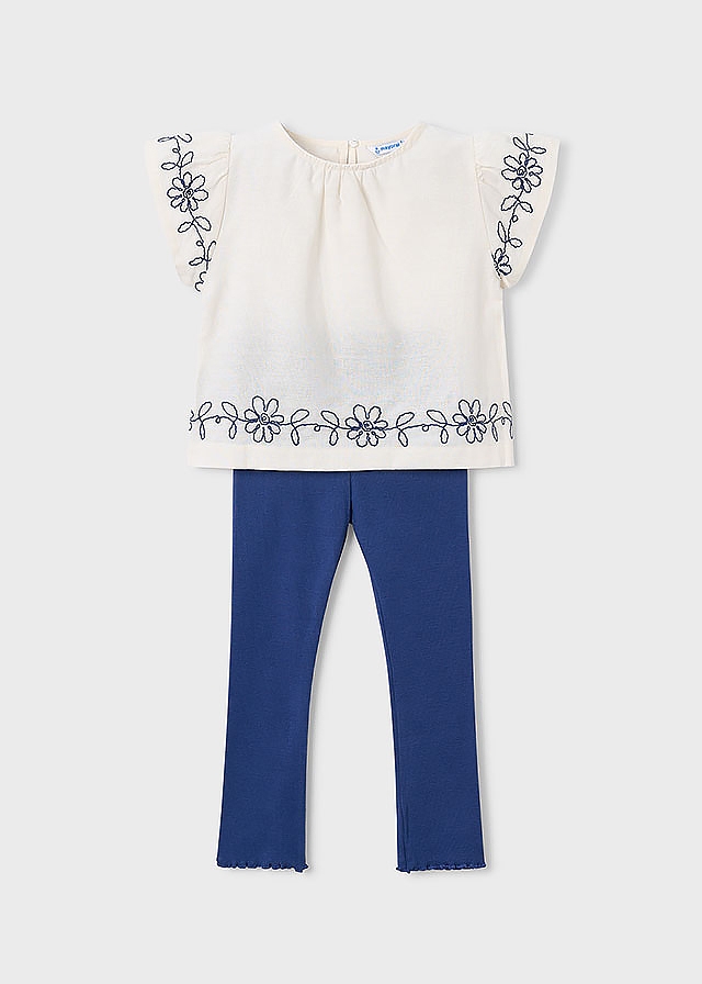 Комплект, Блуза кремова + легінси, Синій, Mayoral Іспанія, 26VL