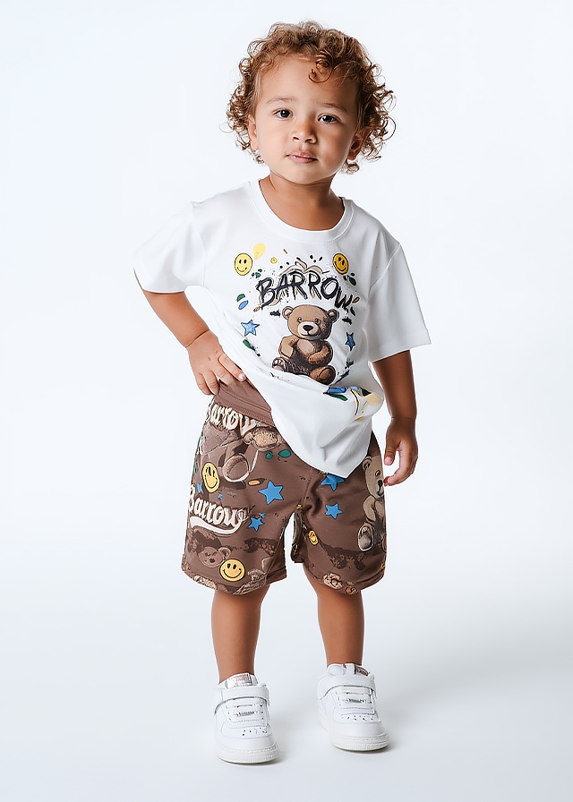 Комплект, Футболка біла + шорти, Коричневий, BARROW Kids Італія, 26VL Комплект, Футболка біла + шорти, Коричневий, BARROW Kids Італія, 26VL