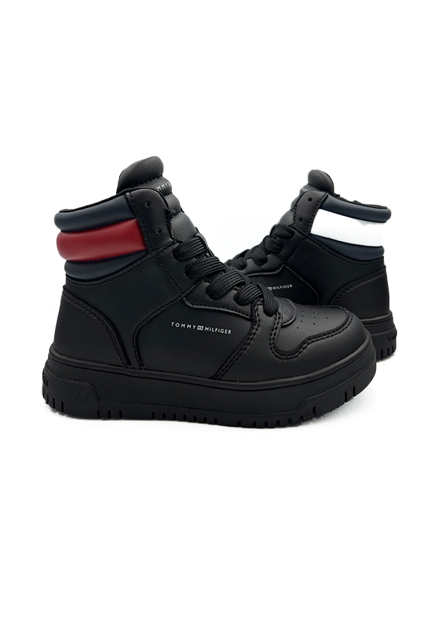 Кросівки, з червоно-білою всавкою, Чорний, TOMMY-HILFIGER США, 24OZ