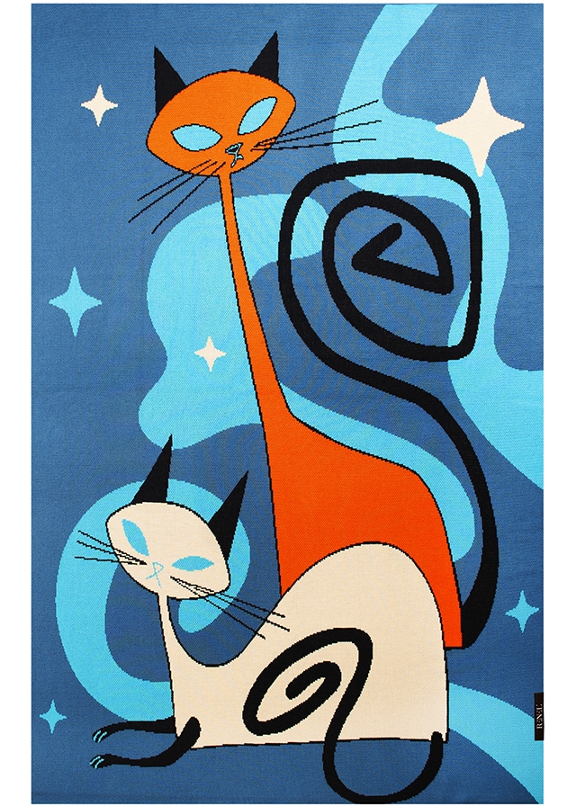 ПЛЕД, в'язаний Коти 130см х 200см., Синій, RENEL’ Україна