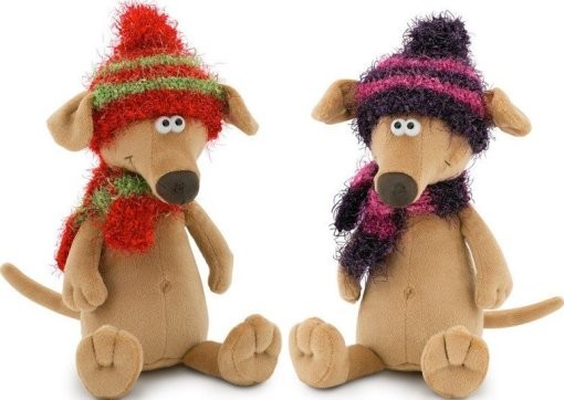 Іграшка М'яка, Собака-Чуча, шарфик та шапочка в'яз., червоний з зеленим, 30см, ORANGE Китай