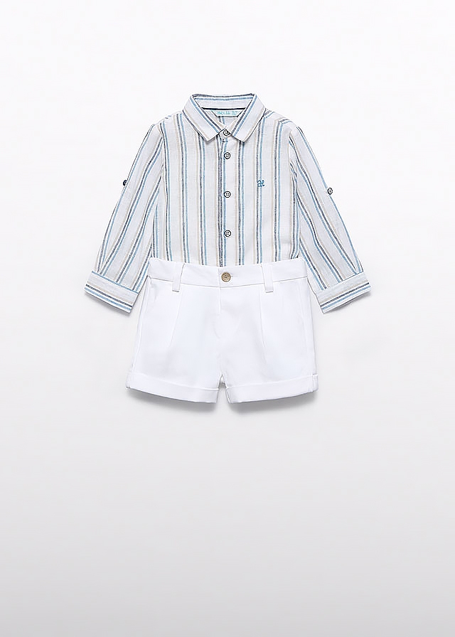 Комплект, Сорочка довгий рукав в синю смугу + шорти, Білий, AbelLula Іспанія, 25VL