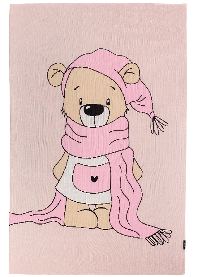 ПЛЕДИ, в'язаний Ведмедик 130см х 180см., Рожевий, RENEL’ Україна