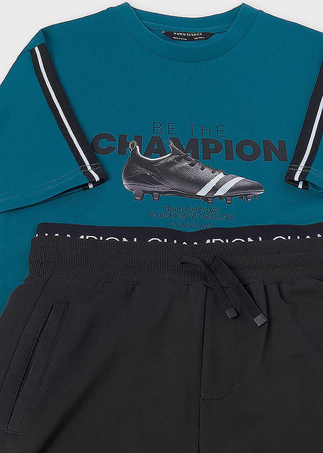 Комплект, Футболка бірюзова + шорти, Чорний, Mayoral Іспанія, 26VL