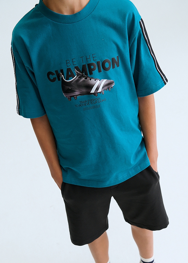 Комплект, Футболка бірюзова + шорти, Чорний, Mayoral Іспанія, 26VL