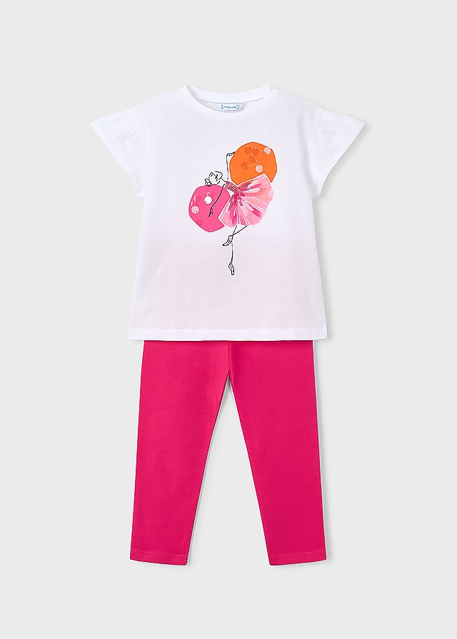 Комплект, Футболка біла + легінси, Фуксія, Mayoral Іспанія, 26VL