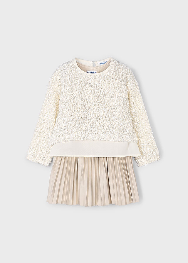Комплект, Сукня + светр в паєтках, Кремовий, Mayoral Іспанія, 26OZ Комплект, Сукня + светр в паєтках, Кремовий, Mayoral Іспанія, 26OZ