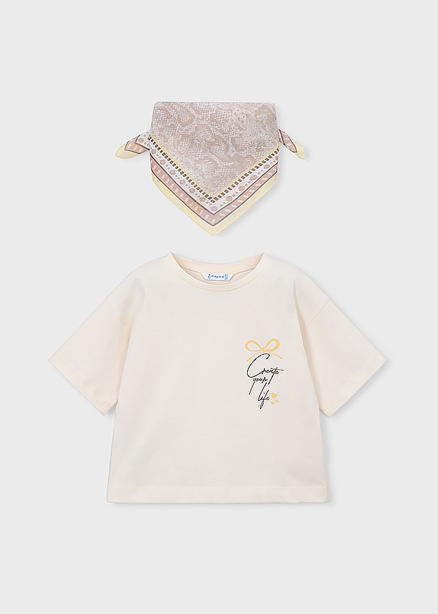 Футболка, + хустина, Бежевий, Mayoral Іспанія, 26VL Футболка, + хустина, Бежевий, Mayoral Іспанія, 26VL