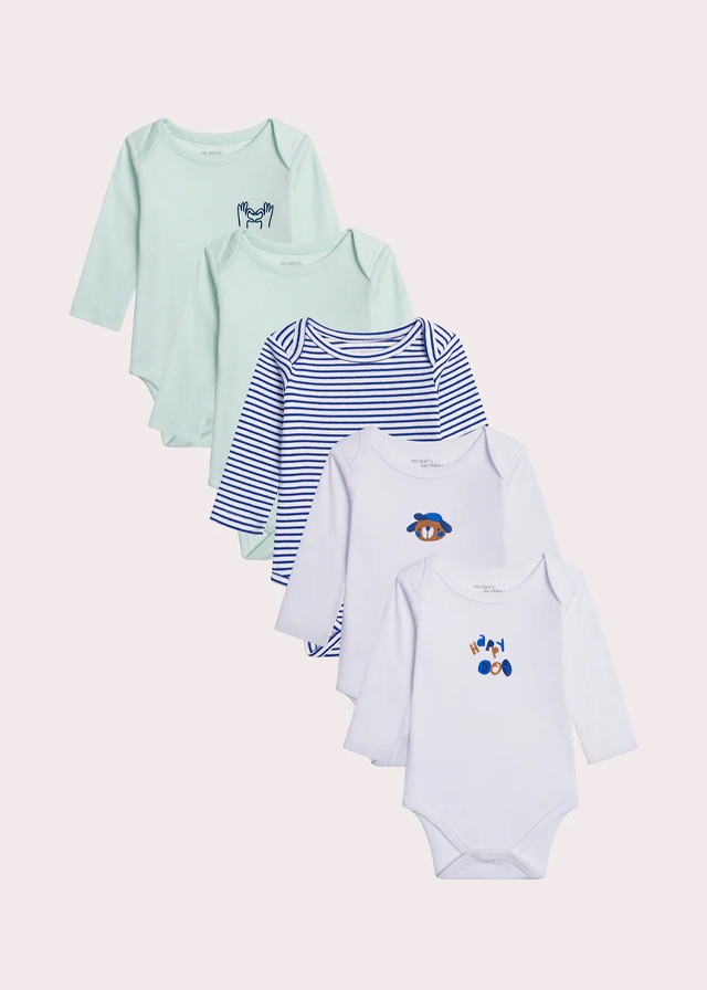 Комплект, боді, довгий рукав 5шт. Зелений, Білий, Du pareil au meme Франція, 26OZ