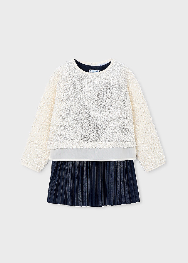Комплект, Сукня + светр в паєтках, Темно-синій, Mayoral Іспанія, 26OZ