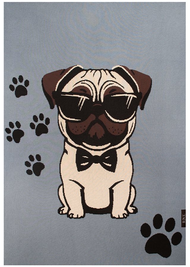 ПЛЕД, в'язаний Мопс 130см. х 180см.  Синьо -, Сірий, RENEL’ Україна