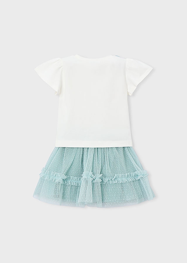 Комплект, Футболка біла + спідниця, М'ятний, Mayoral Іспанія, 26VL