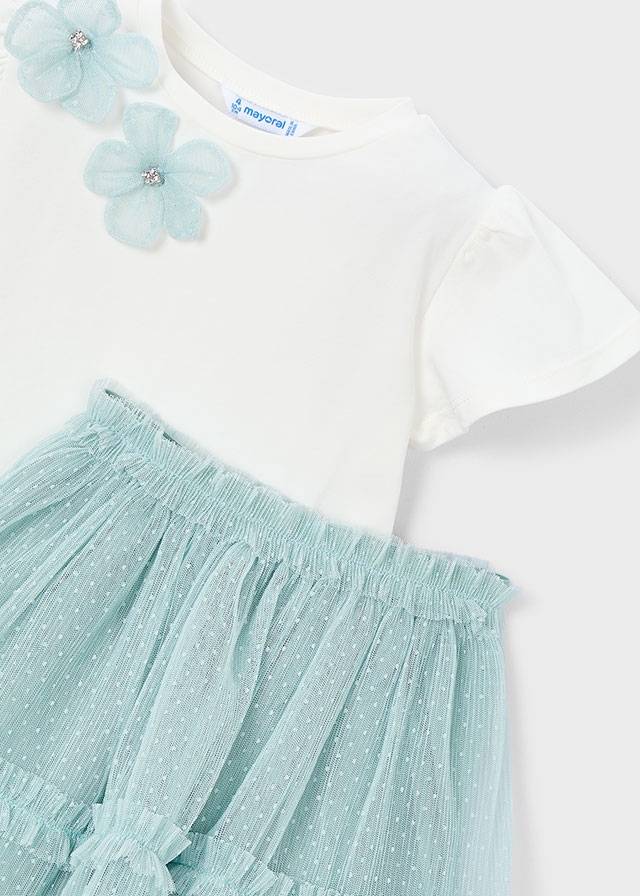 Комплект, Футболка біла + спідниця, М'ятний, Mayoral Іспанія, 26VL