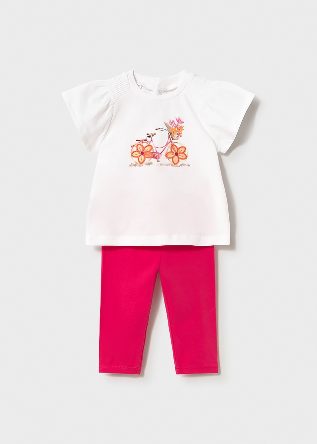 Комплект, Футболка біла  + легінси, Фуксія, Mayoral Іспанія, 26VL