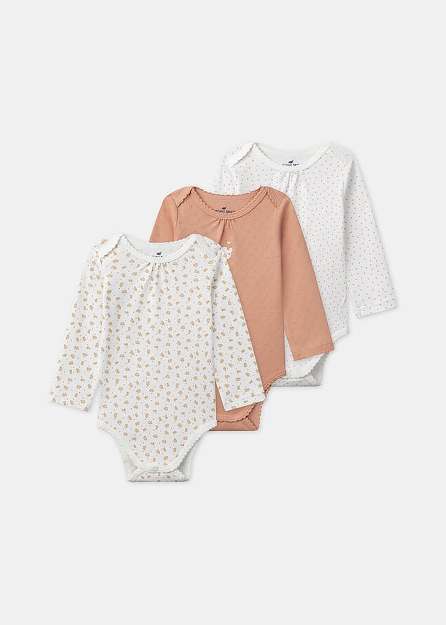 Комбінезон, Боді довгий рукав, 3 шт.  Білий,, Персиковий, Sergent Major Франція, 26OZ