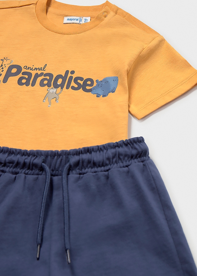 Комплект, Футболка 2 шт. + сині шорти, Бурштиновий, Mayoral Іспанія, 26VL