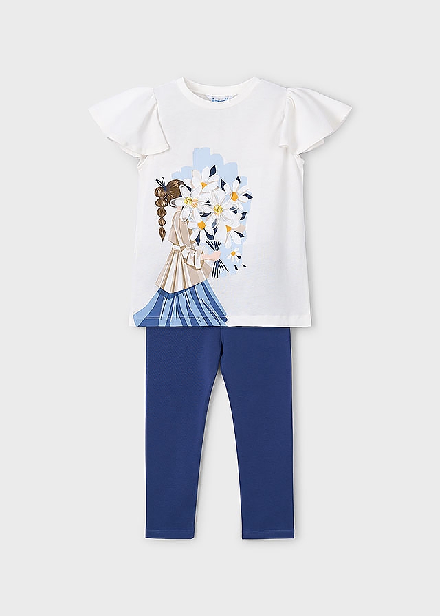 Комплект, Футболка біла + легінси, Темно-синій, Mayoral Іспанія, 26VL