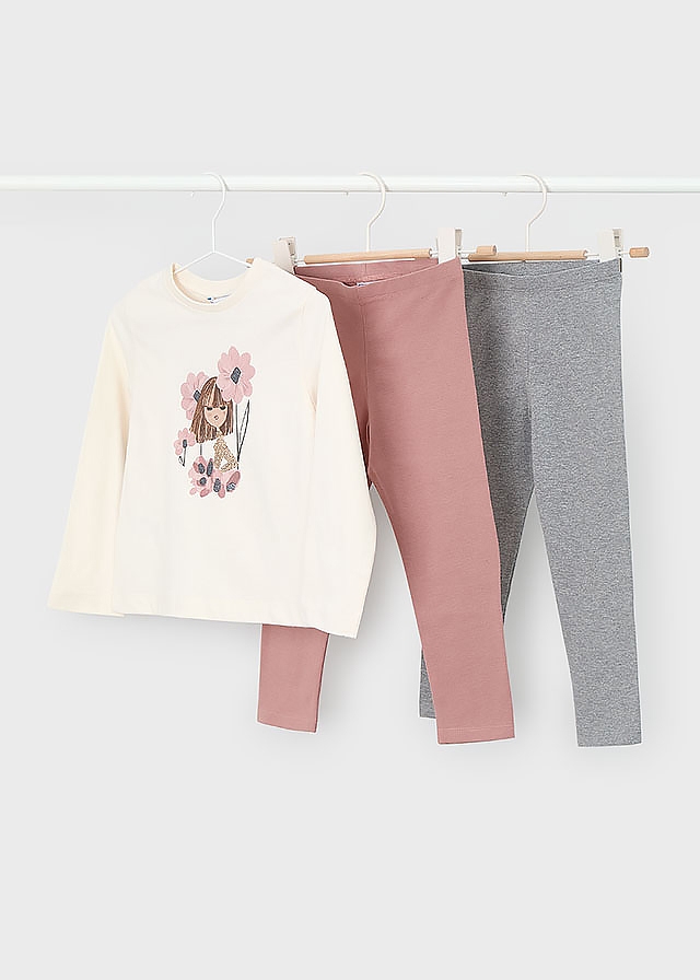 Комплект, Джемпер + легінси 2 шт. (сірі, рожеві), Кремовий, Mayoral Іспанія, 26OZ