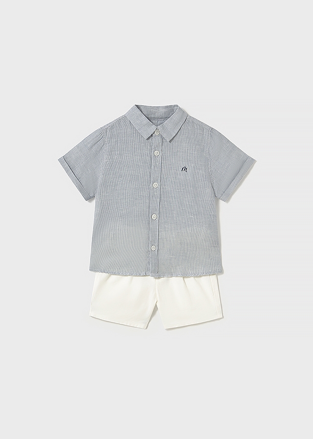 Комплект, Сорочка короткий рукав + білі шорти, Синій, Mayoral Іспанія, 25VL