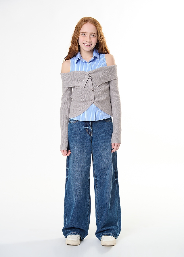 Комплект, Кофта + Блакитна сорочка без рукавів, Сірий, Manila Grace Італія, 26OZ