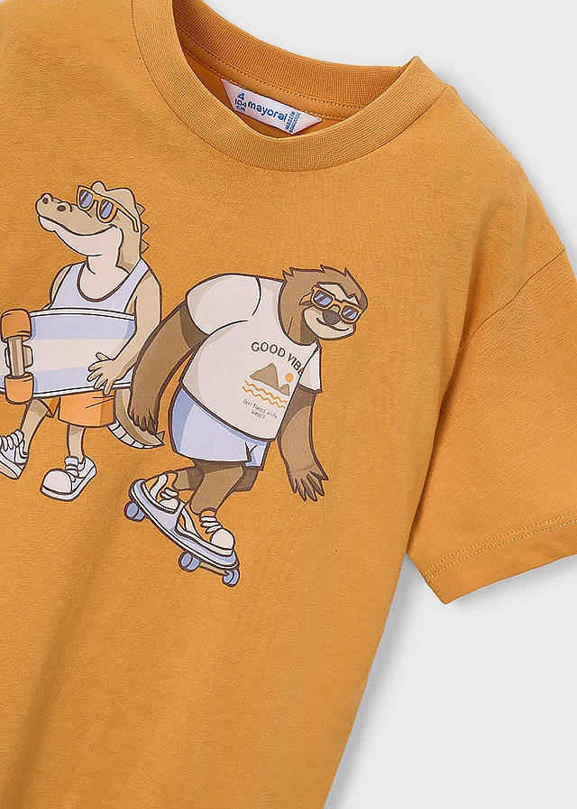 Комплект, Футболка 2 шт. + бежеві шорти, Бурштиновий, Mayoral Іспанія, 26VL